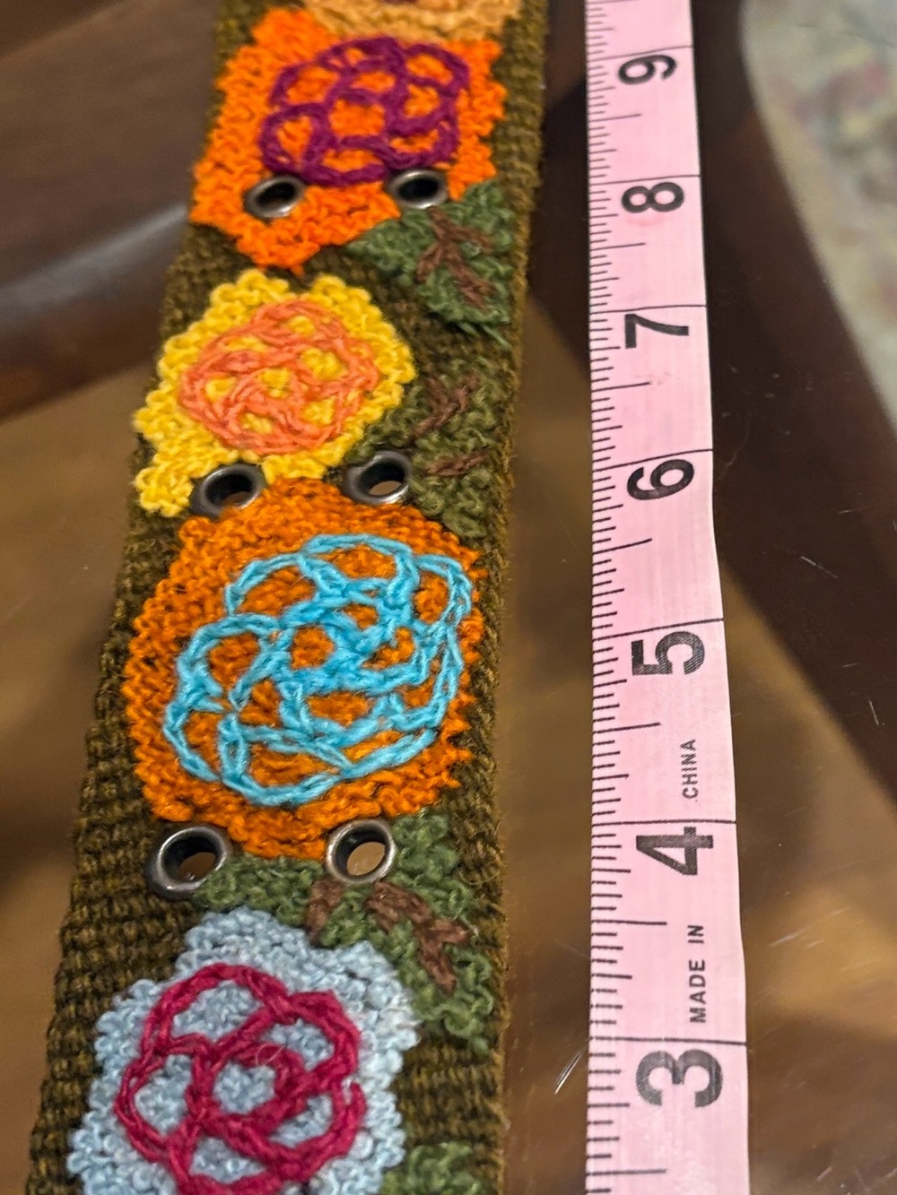 Embroidered Olive Floral Women’s Belt - Boho Multicolor - Picture 5 of 8